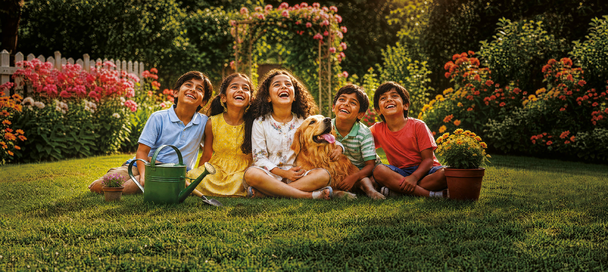 Children enjoying a beautiful garden